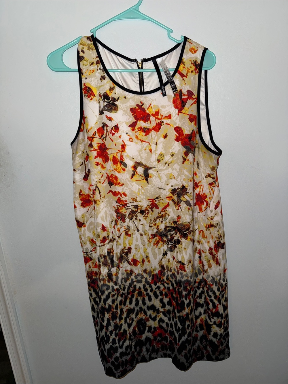 Kensie Sleeveless Floral & Leopard-Accent Mini Dress in Cream and Red